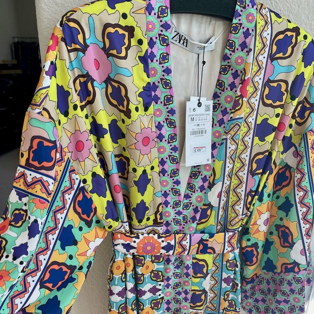 new ZARA kimono robe dress cardigan duster size M BOHO Satin MIDI